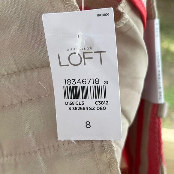 LOFT The Riviera Shorts Khaki And Pink Stripe Linen Blend Size 8. NEW - Picture 8 of 9